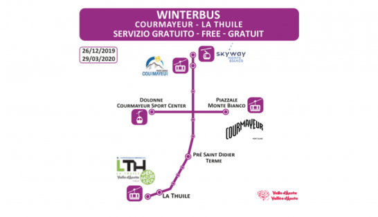 Dal 26 dicembre attivo il servizio di trasporto gratuito WINTERBUS tra Courmayeur e La Thuile